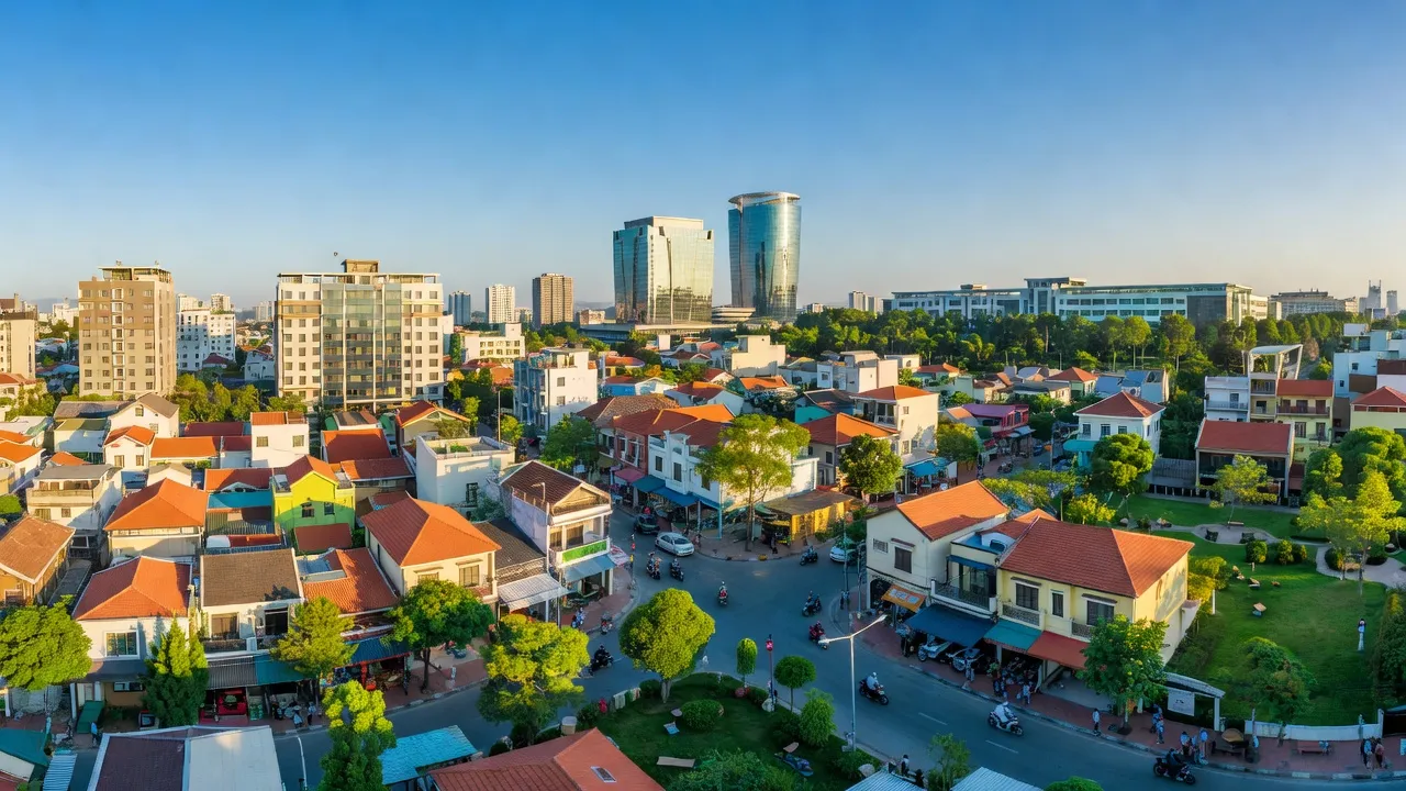 Cảnh quan phường Bình Thắng, thành phố Dĩ An, tỉnh Bình Dương với công trình hiện đại và thiên nhiên.