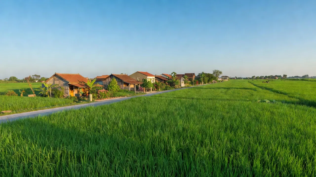 Cảnh quan xã An Linh, huyện Phú Giáo, Bình Dương với cánh đồng và bầu trời, thể hiện vẻ đẹp tự nhiên.