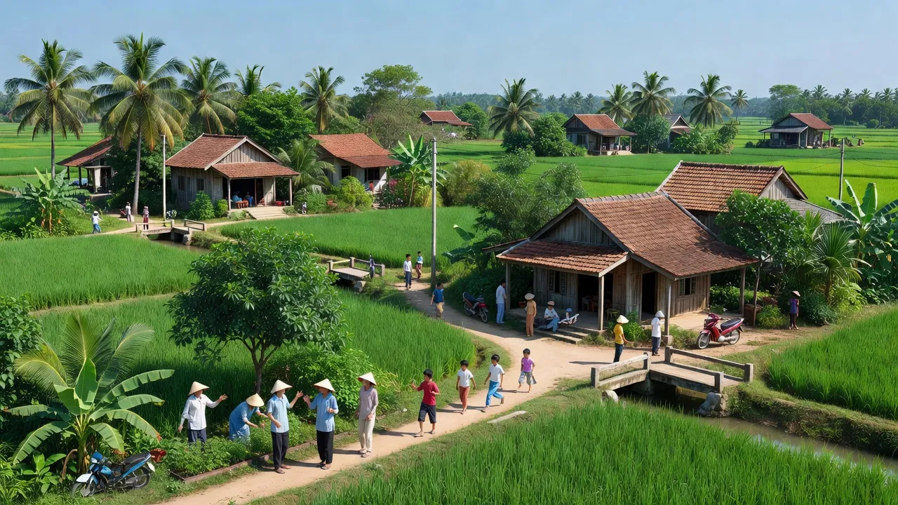 Cảnh đẹp Vĩnh Hoà, huyện Phú Giáo, Bình Dương với nhà truyền thống và cuộc sống dân dã.