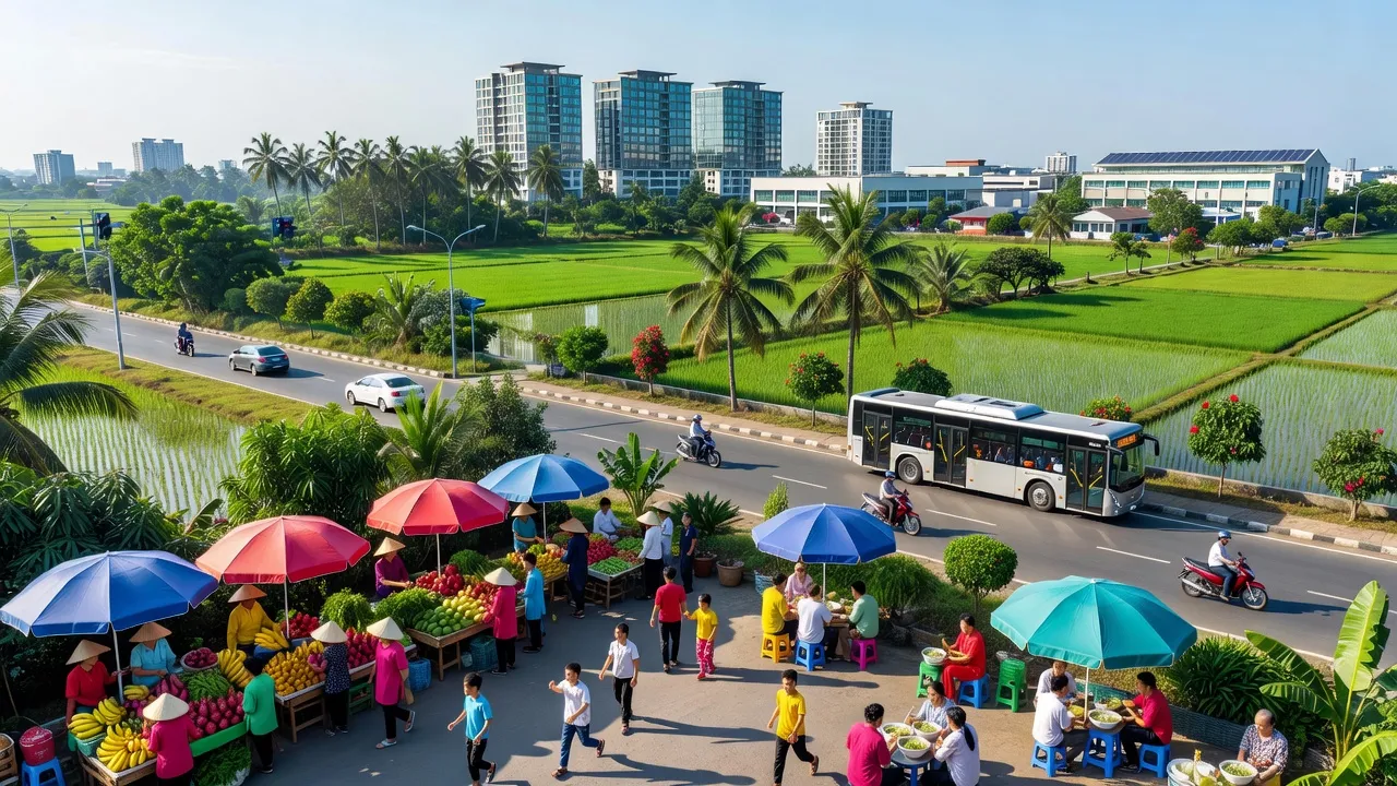 Khung cảnh Phường Tân Phước Khánh, Thành phố Tân Uyên, Bình Dương với dân cư và phát triển kinh tế.