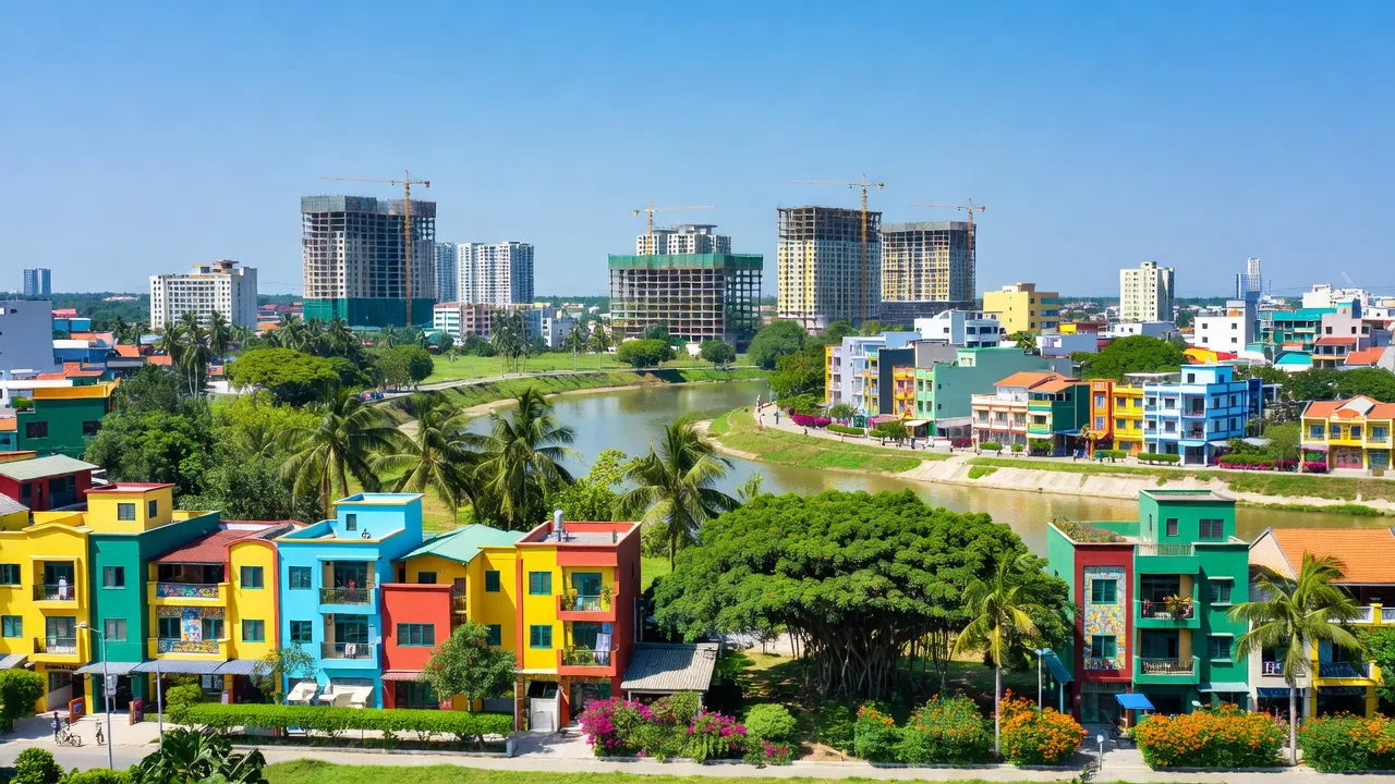 Phong cảnh Phường Thạnh Phước, Thành phố Tân Uyên, Bình Dương với sông và đô thị hóa nhanh.