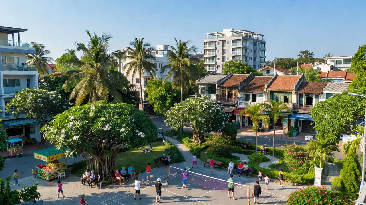 Cảnh đẹp phường Định Hoà, Thành phố Thủ Dầu Một, Bình Dương với sắc xanh thiên nhiên và kiến trúc đô thị.