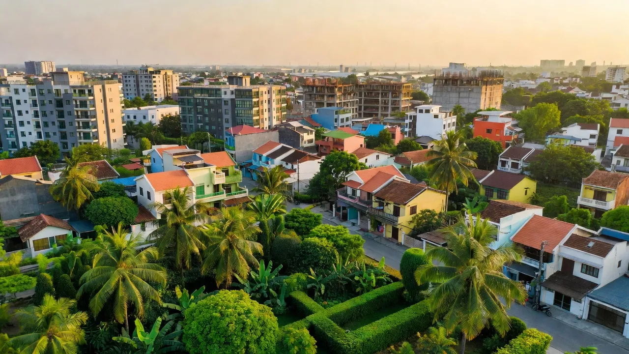Khung cảnh Phường Định Hoà, thành phố Thủ Dầu Một, tỉnh Bình Dương với sự kết hợp giữa thiên nhiên và đô thị.