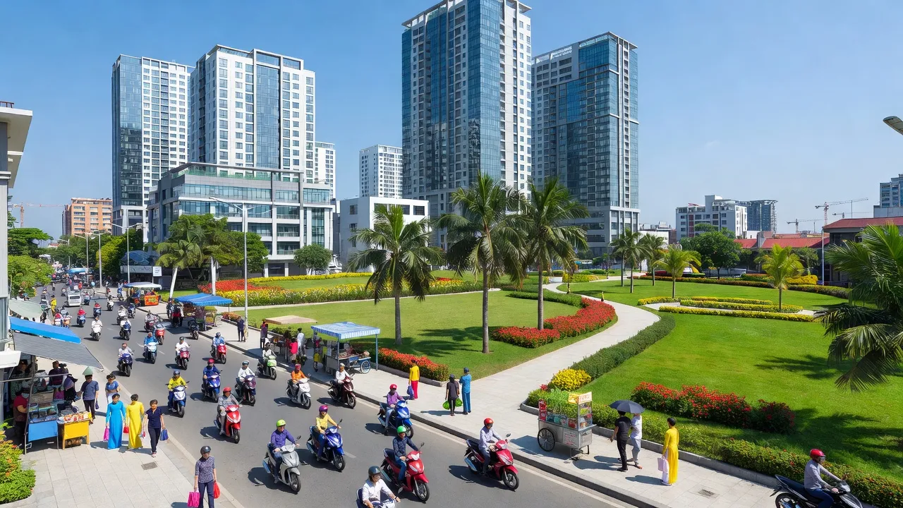 Phường Phú Hòa, Thành phố Thủ Dầu Một, Bình Dương with modern architecture and lively atmosphere.