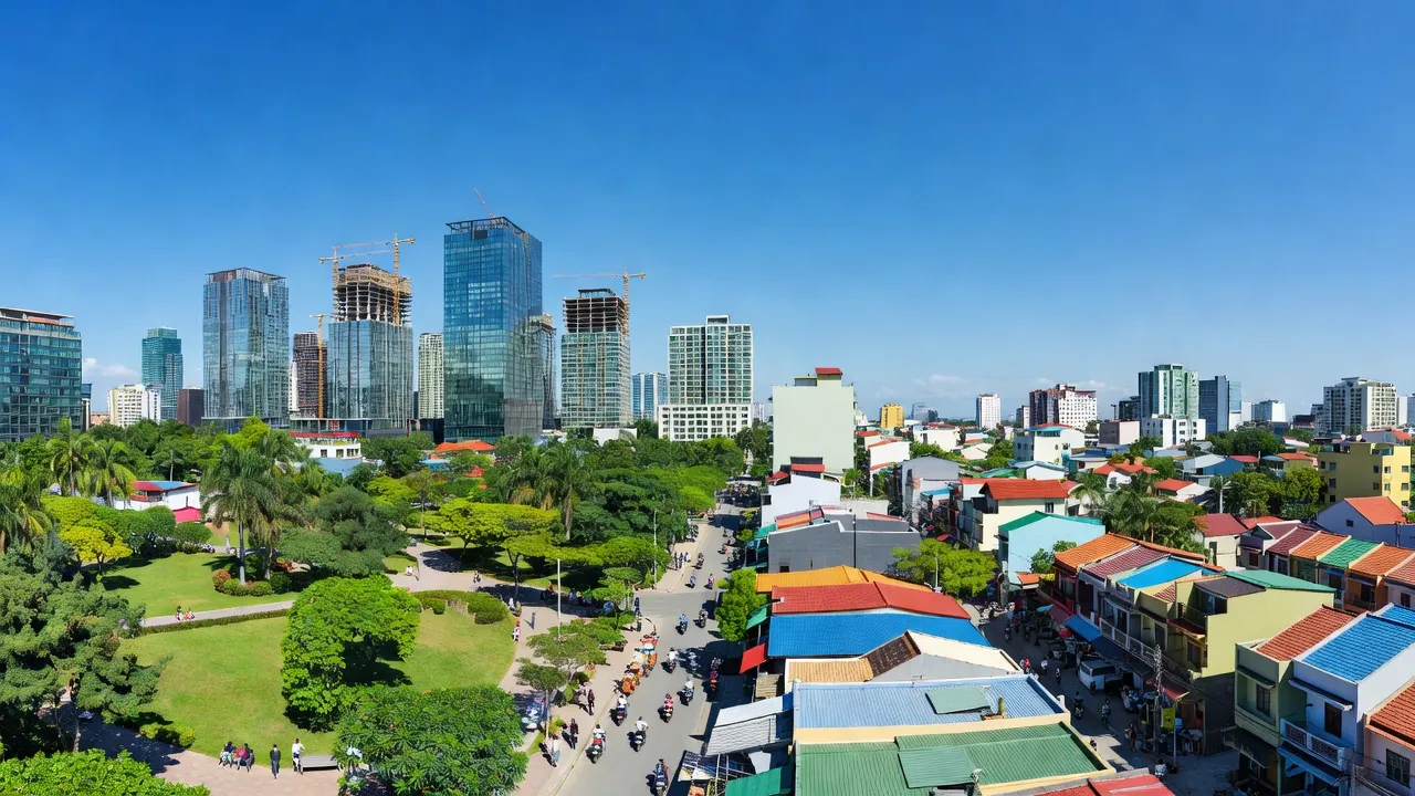 Khung cảnh hiện đại của Phường Phú Lợi, Thủ Dầu Một, với công viên và khu dân cư xanh mát.