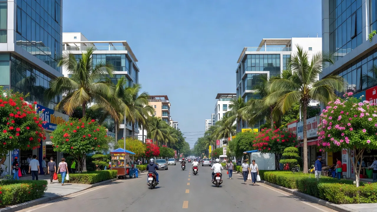 Phường Phú Mỹ, Thủ Dầu Một với kiến trúc hiện đại và không gian xanh tươi.