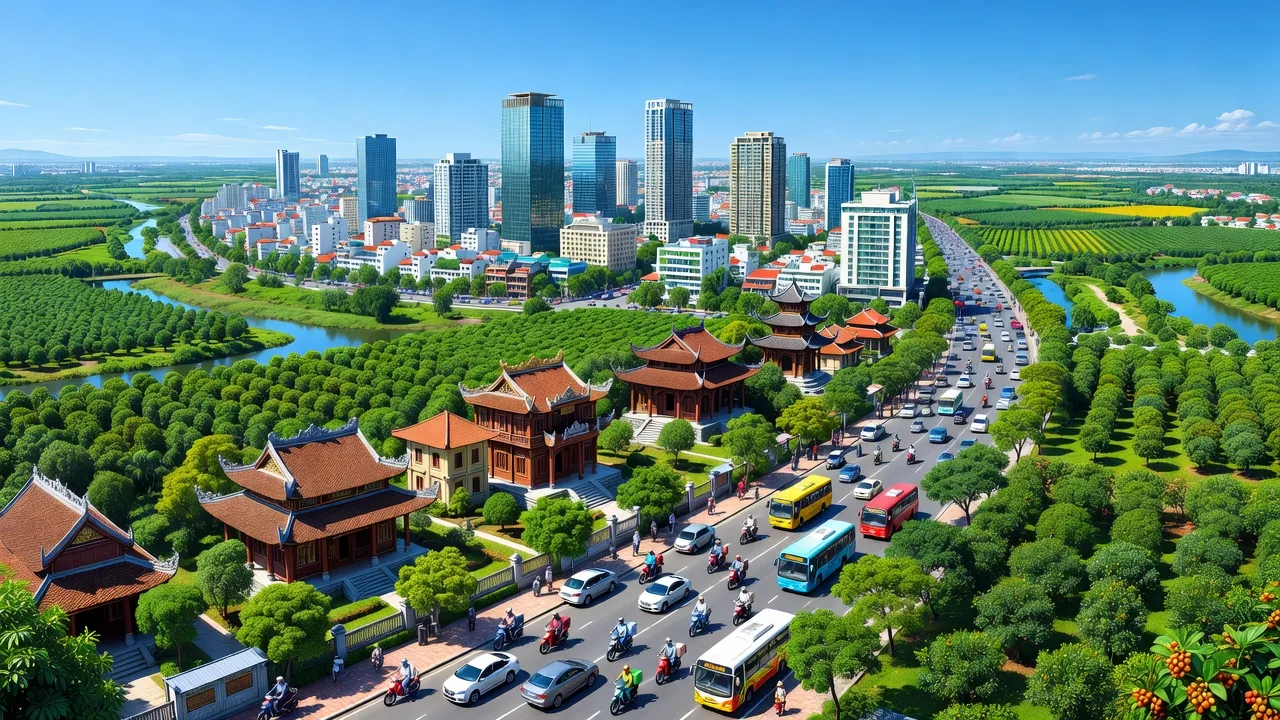 Cảnh đẹp tỉnh Bình Dương, Việt Nam với kiến trúc hiện đại và thiên nhiên tươi đẹp.