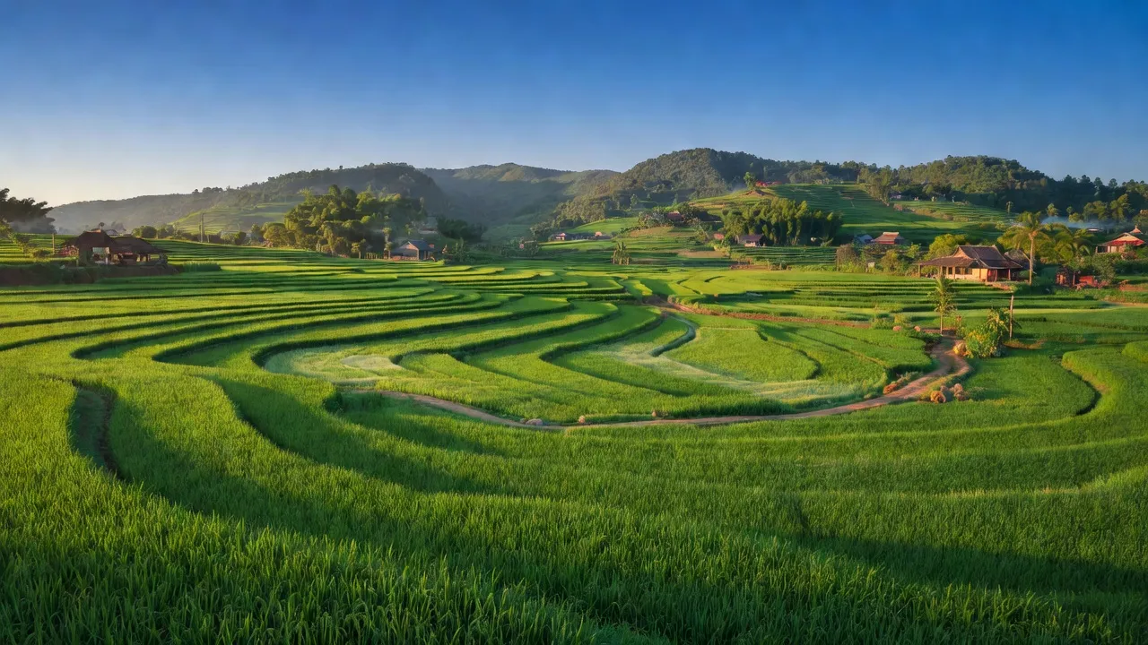 Khung cảnh đẹp tại xã Đăng Hà, huyện Bù Đăng, Bình Phước với cánh đồng và đồi núi.