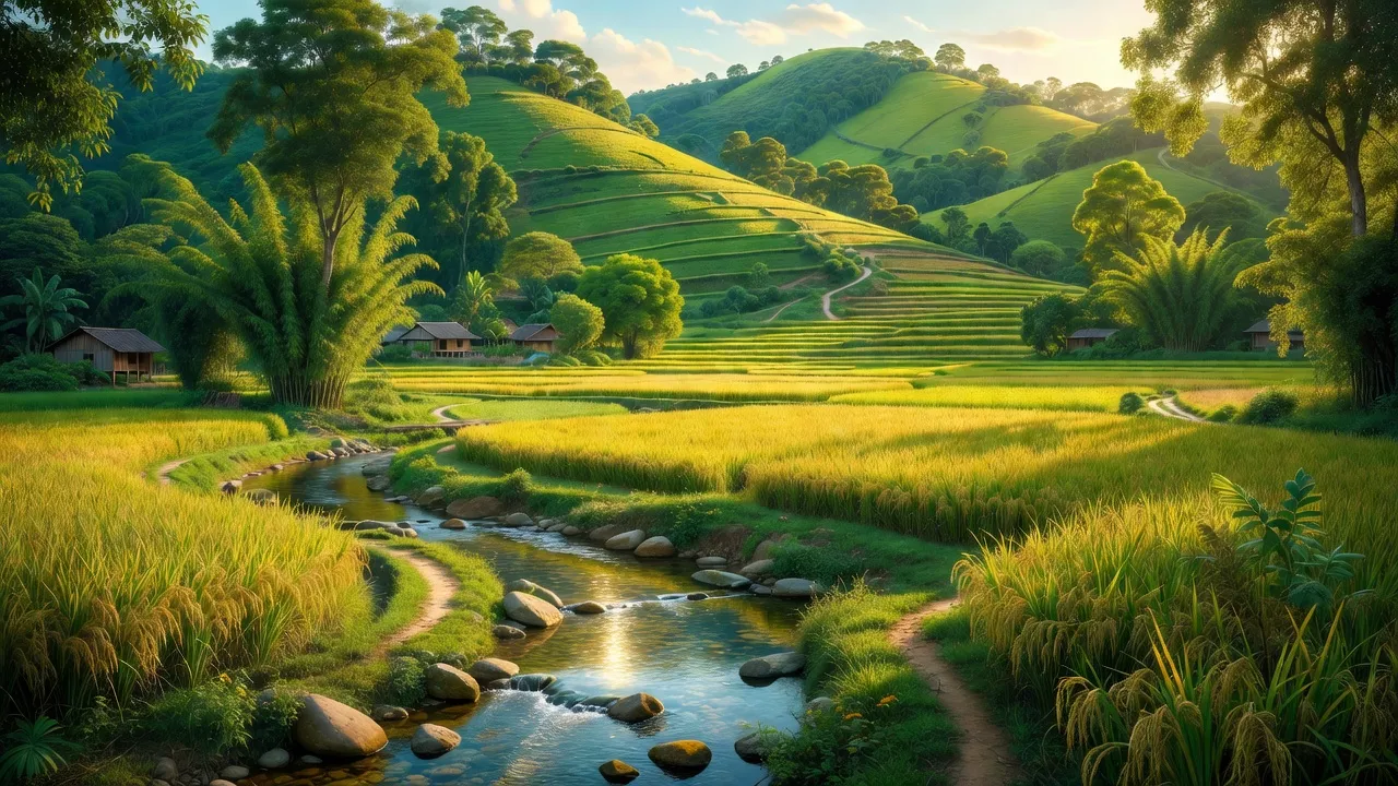 Cảnh đẹp xã Đồng Nai, Huyện Bù Đăng, Tỉnh Bình Phước với đồi núi và cánh đồng xanh.