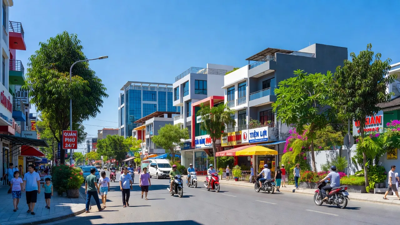Phường Tân Đồng, Đồng Xoài, Bình Phước: vibrant community with greenery and urban architecture.