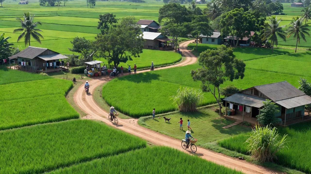 Khung cảnh Xã Minh Đức, huyện Hớn Quản, tỉnh Bình Phước với đường Quốc lộ 13 và đời sống nông thôn.