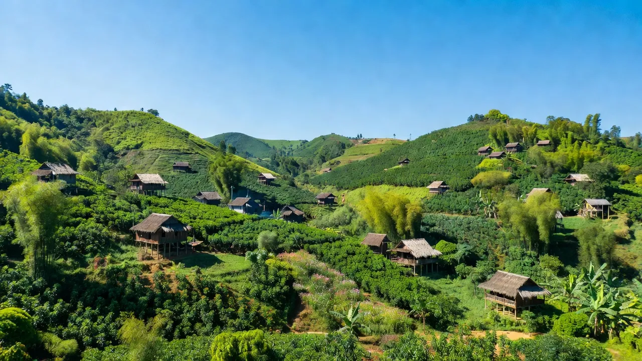 Khung cảnh Xã Lộc An, huyện Lộc Ninh, tỉnh Bình Phước với địa hình đồi núi đẹp.