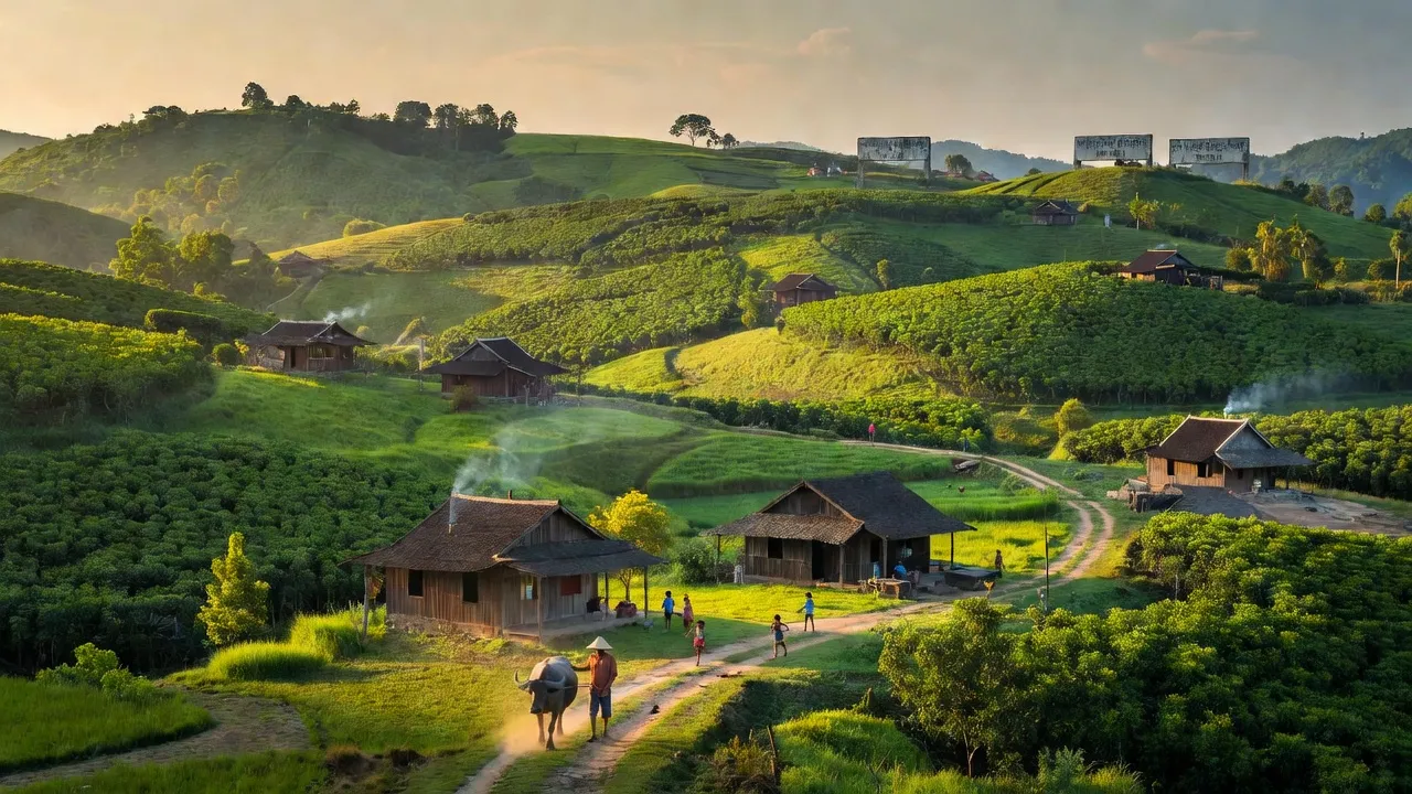 Khung cảnh Xã Lộc Hòa, Huyện Lộc Ninh, Tỉnh Bình Phước với thiên nhiên xanh tươi và cuộc sống nông thôn.