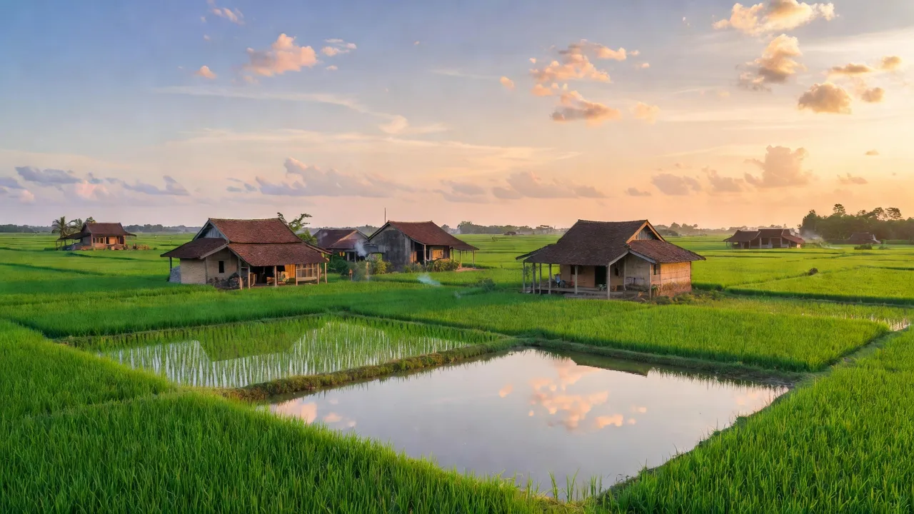 Khung cảnh điển hình của xã Long Bình, huyện Phú Riềng, Bình Phước với ruộng xanh tươi.