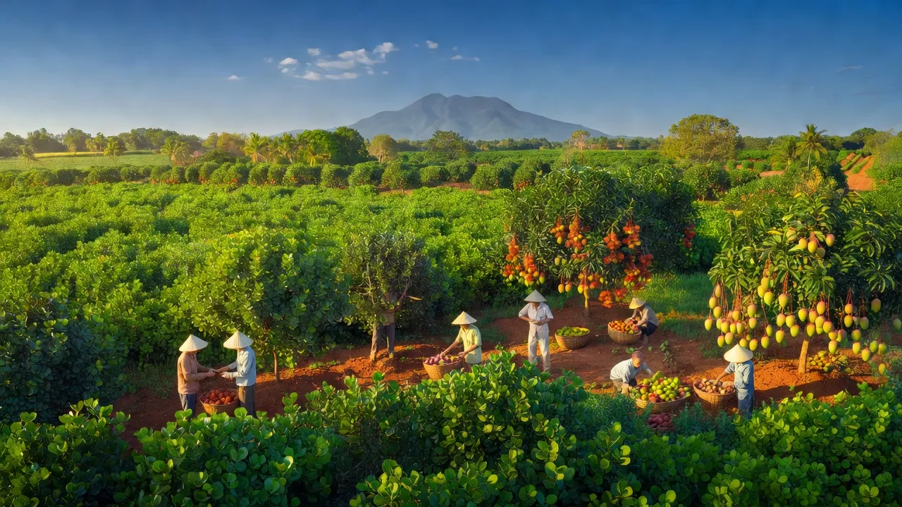 Cánh đồng điều và cây ăn trái tại xã Phú Riềng, huyện Phú Riềng tỉnh Bình Phước.