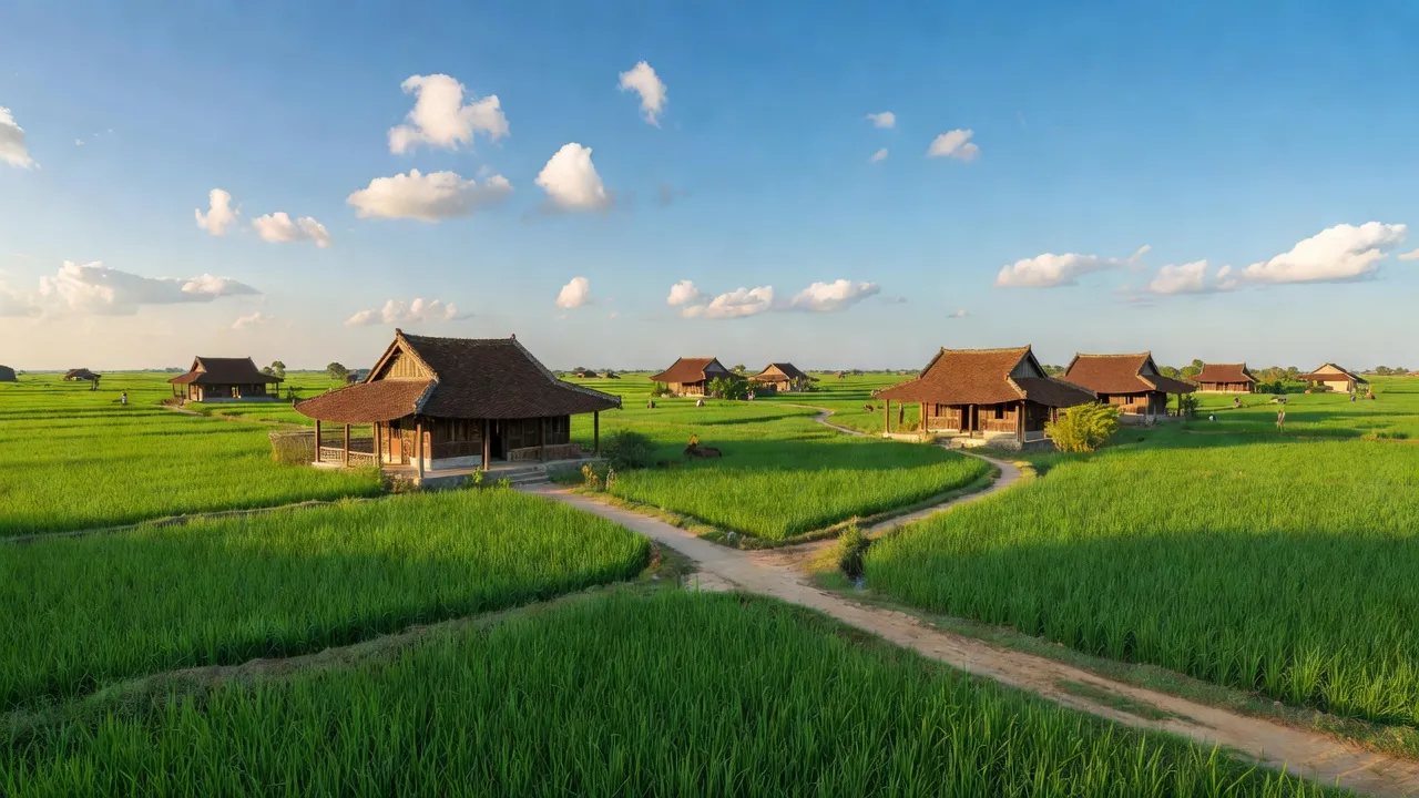 Khung cảnh Xã Long Giang, Thị xã Phước Long, Bình Phước với thiên nhiên tươi đẹp và nhà truyền thống.