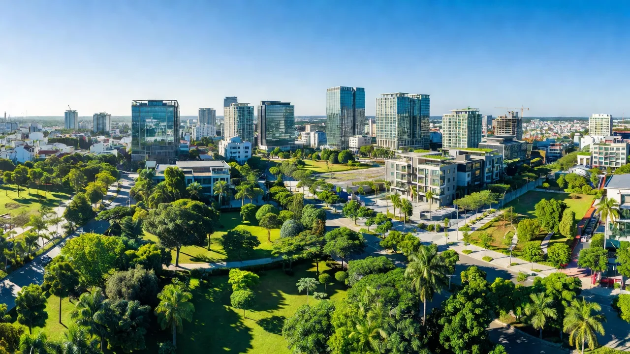 Phường Long Phước, Thị xã Phước Long, Binh Phước with modern buildings and green spaces.