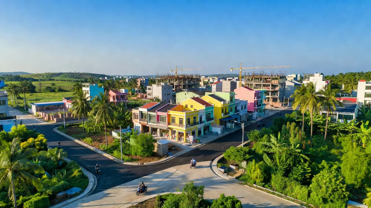 Khung cảnh Phường Thác Mơ, Thị xã Phước Long, tỉnh Bình Phước với đường phố và cây xanh.