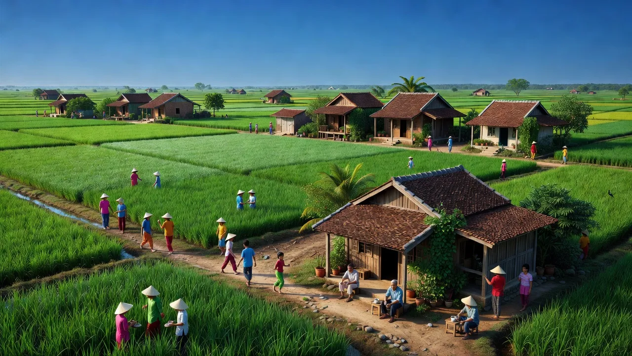 Cảnh sắc nông thôn xã Sùng Nhơn, huyện Đức Linh, tỉnh Bình Thuận với các thôn xóm yên bình.
