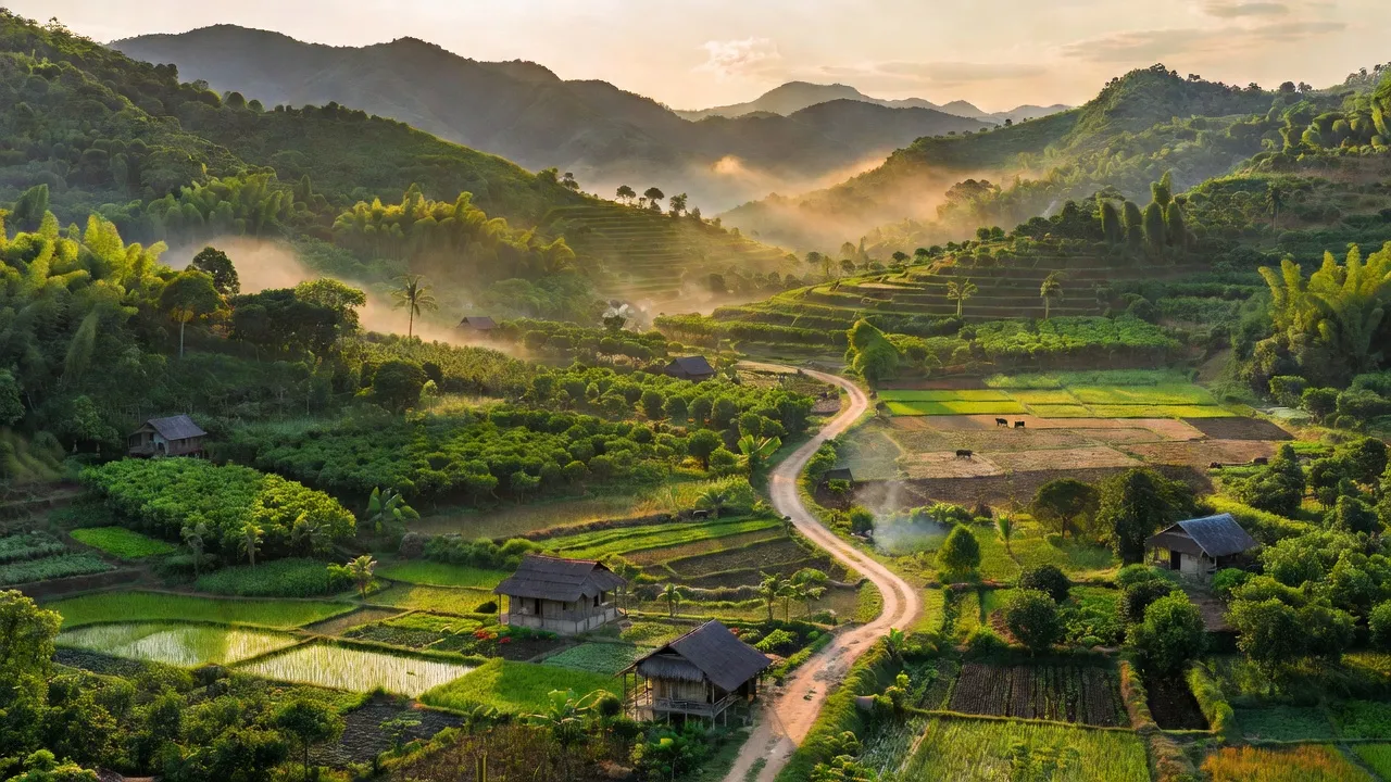 Khung cảnh xã Tân Đức, huyện Hàm Tân, Bình Thuận với thiên nhiên tươi đẹp và cuộc sống nông thôn.