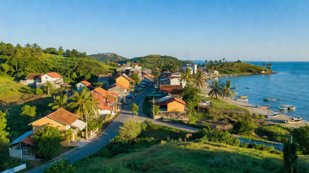 Cảnh quan thị trấn Tân Minh, huyện Hàm Tân, tỉnh Bình Thuận với thiên nhiên tươi đẹp và ngôi nhà truyền thống.