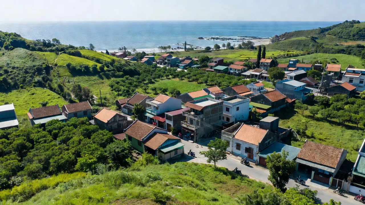 Khung cảnh Thị trấn Tân Minh, huyện Hàm Tân, tỉnh Bình Thuận với thiên nhiên xanh tươi.