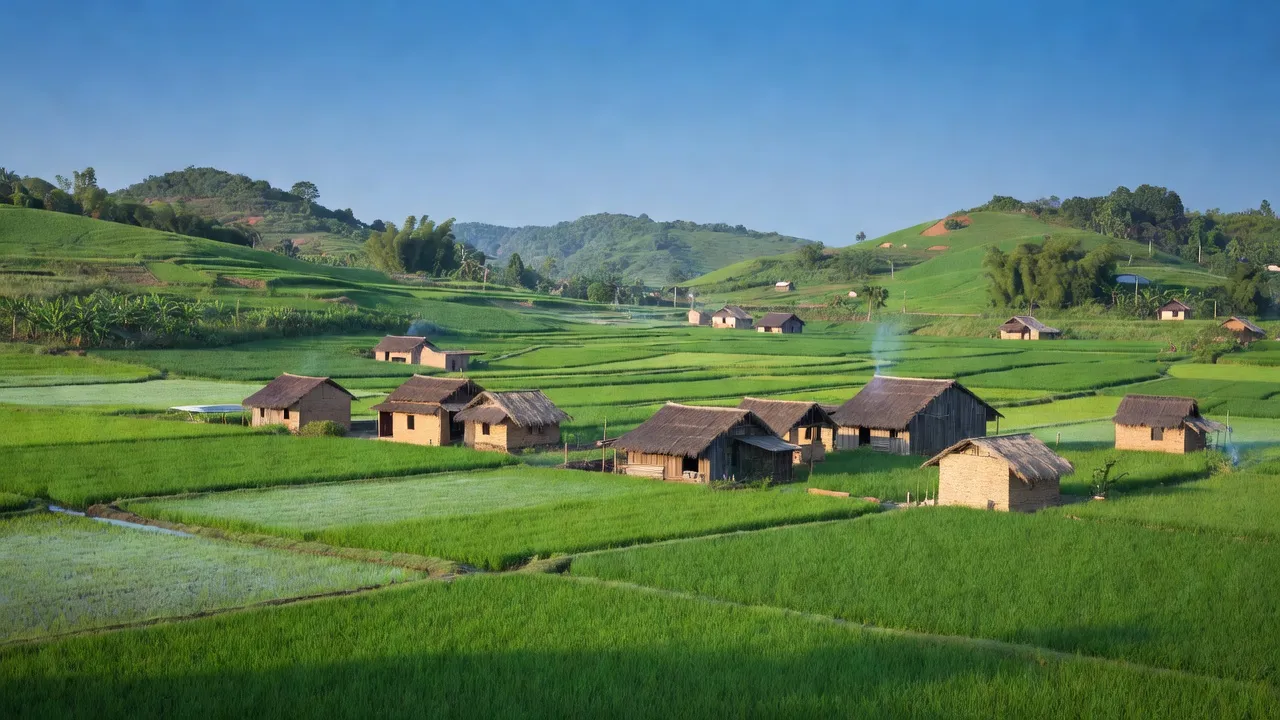 Cảnh đẹp huyện Hàm Thuận Bắc, tỉnh Bình Thuận, với cánh đồng xanh tươi và kiến trúc nông thôn.