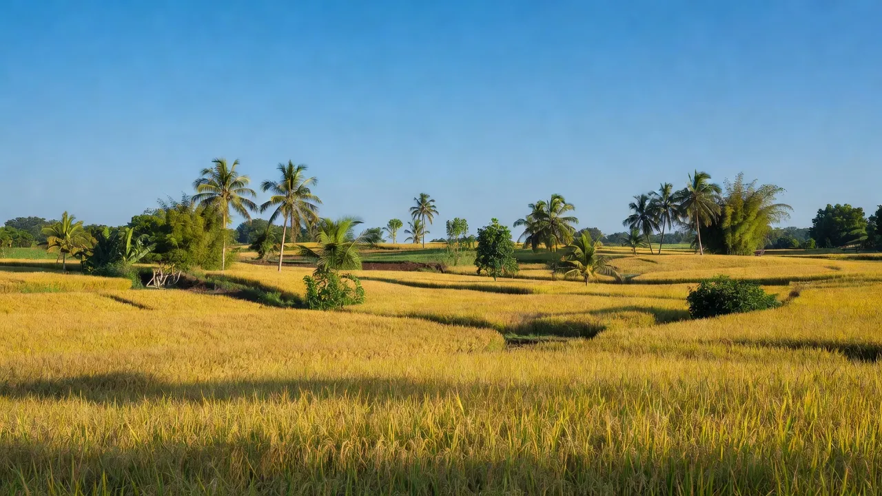 Cảnh đồng lúa và nông thôn xã Hàm Phú, huyện Hàm Thuận Bắc, tỉnh Bình Thuận, cuộc sống giản dị vùng quê.