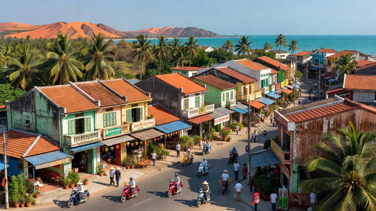 Thị trấn Thuận Nam, huyện Hàm Thuận Nam, Bình Thuận với kiến trúc và phong cảnh thiên nhiên đẹp.