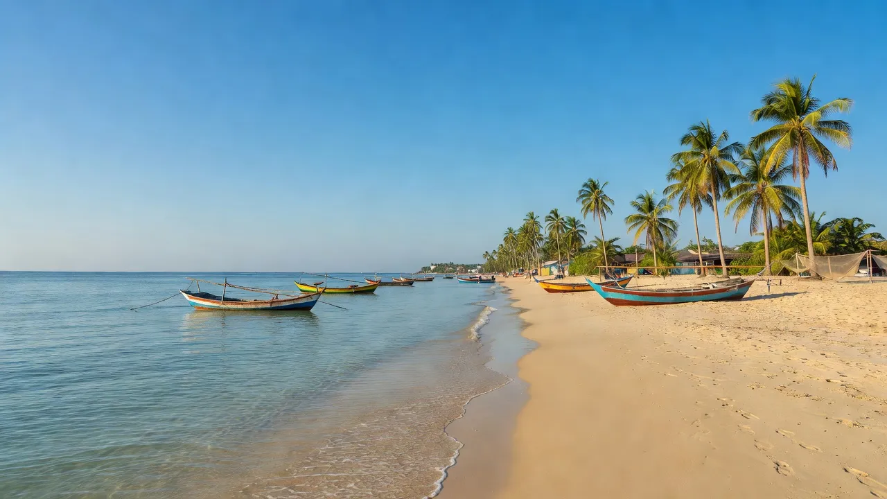 Khung cảnh biển yên bình ở Phường Phước Hội, Thị xã La Gi, tỉnh Bình Thuận với bãi cát và thuyền đánh cá.