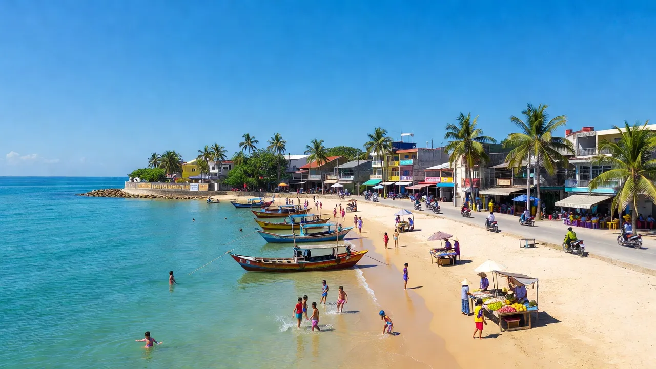 Khung cảnh ven biển Phường Tân An, Thị xã La Gi với bãi biển và cuộc sống địa phương.