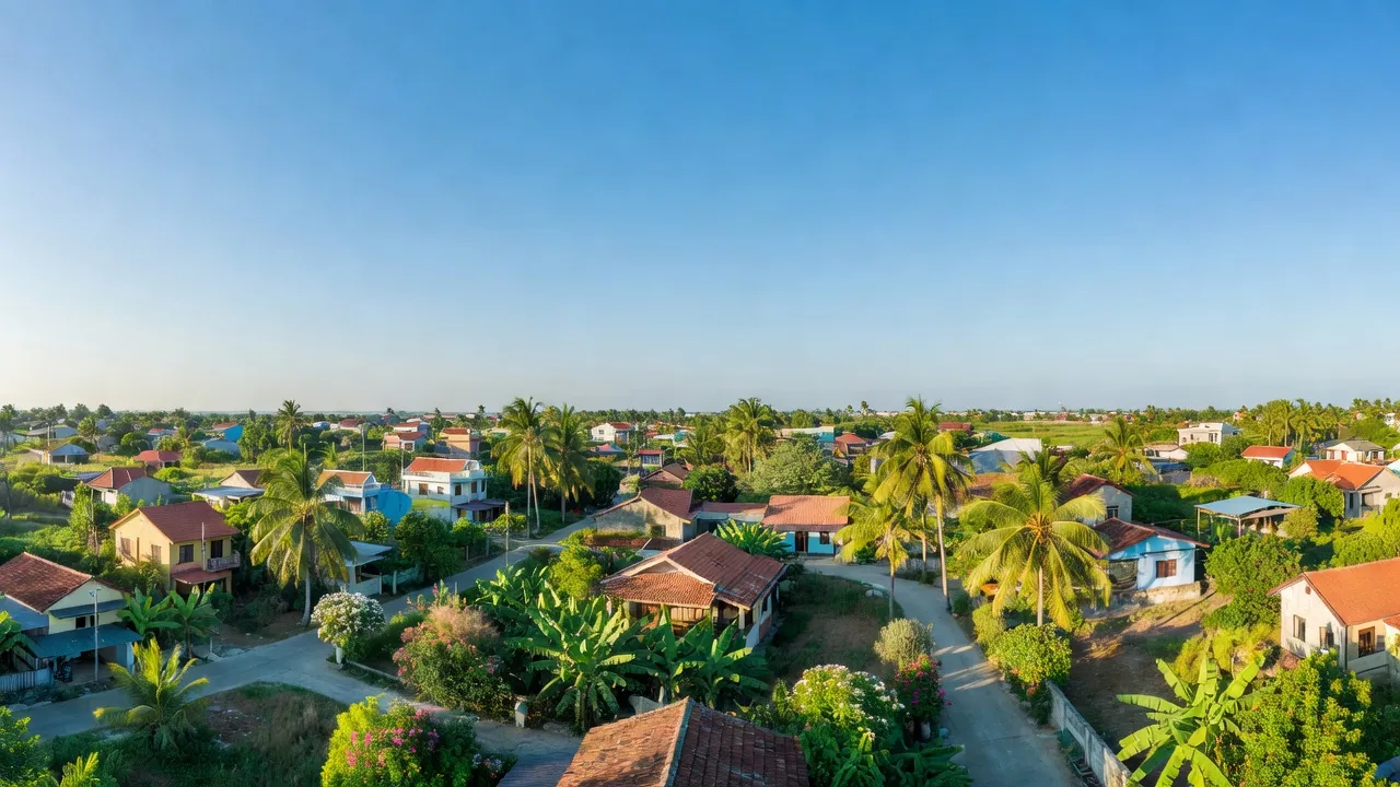 Phường Tân Thiện, Thị xã La Gi, Bình Thuận, bầu trời xanh, nhà cửa và thiên nhiên xanh mướt.