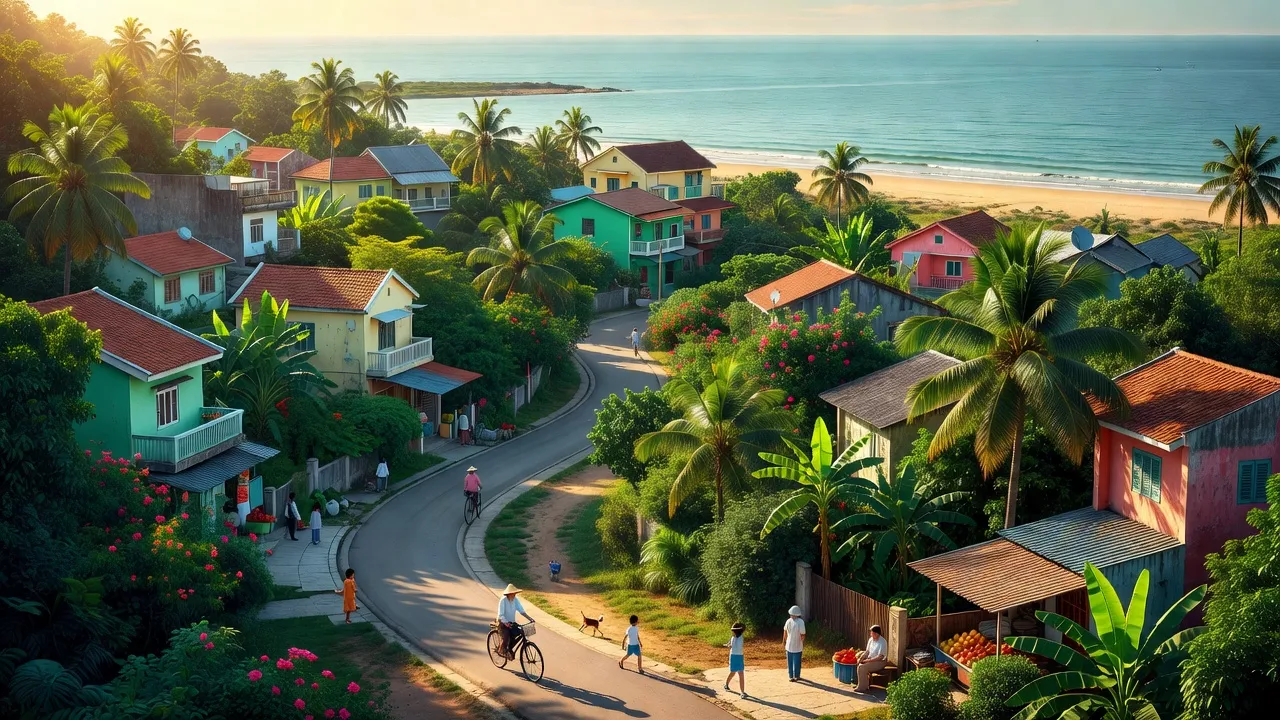 Phường Phú Thủy, Phan Thiết, cảnh đẹp với bãi biển, khu dân cư và đường phố nhộn nhịp.