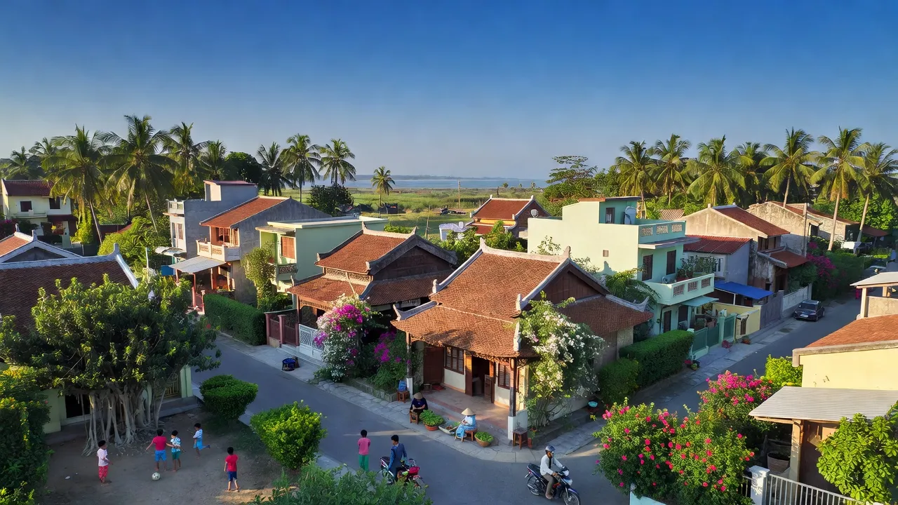 Cảnh quan phường Thanh Hải, Thành phố Phan Thiết, tỉnh Bình Thuận với nhà ở và cây xanh.