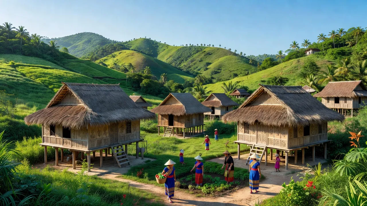 Khung cảnh đẹp của xã Phan Dũng, huyện Tuy Phong, tỉnh Bình Thuận với đồi núi xanh.