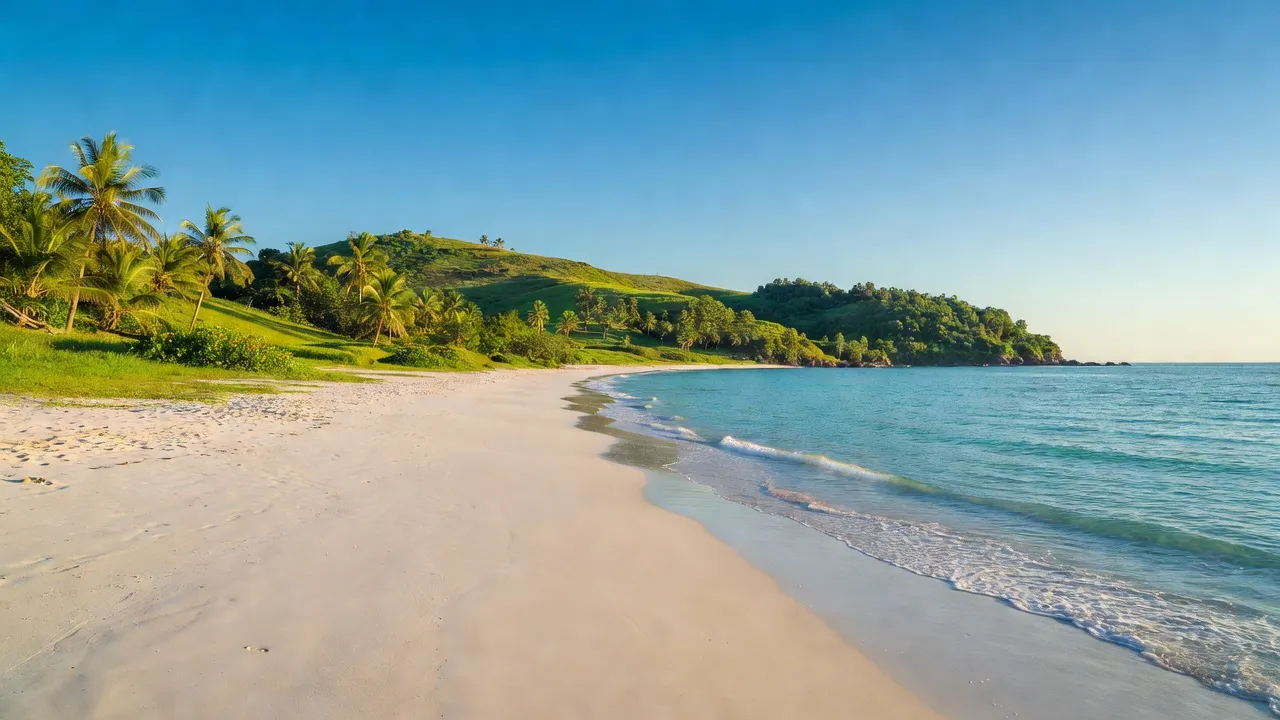 Bãi biển tuyệt đẹp ở tỉnh Bình Thuận, Việt Nam với cảnh quan ven biển tươi mát và ánh sáng mặt trời.