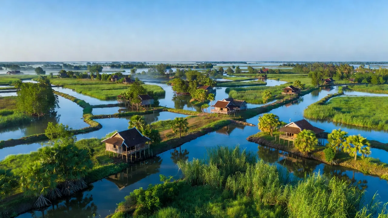 Khung cảnh thanh bình tại xã Tân Duyệt, Đầm Dơi, Cà Mau với kênh rạch và cây cối.