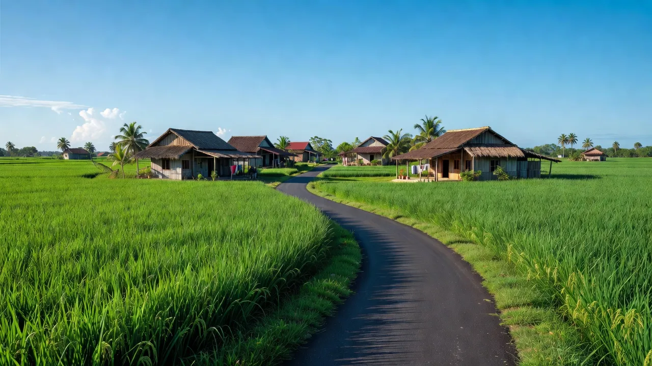 Cảnh đẹp xã Tân Lộc Bắc, huyện Thới Bình, Cà Mau với cánh đồng, nhà nông thôn và đường trải nhựa.