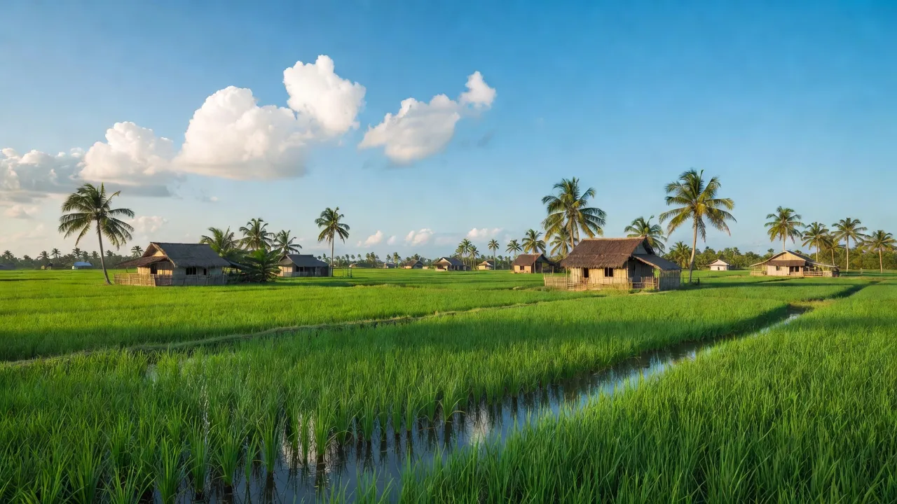 Khánh Bình Tây Bắc, Trần Văn Thời, Cà Mau, với cánh đồng xanh và nhà truyền thống.