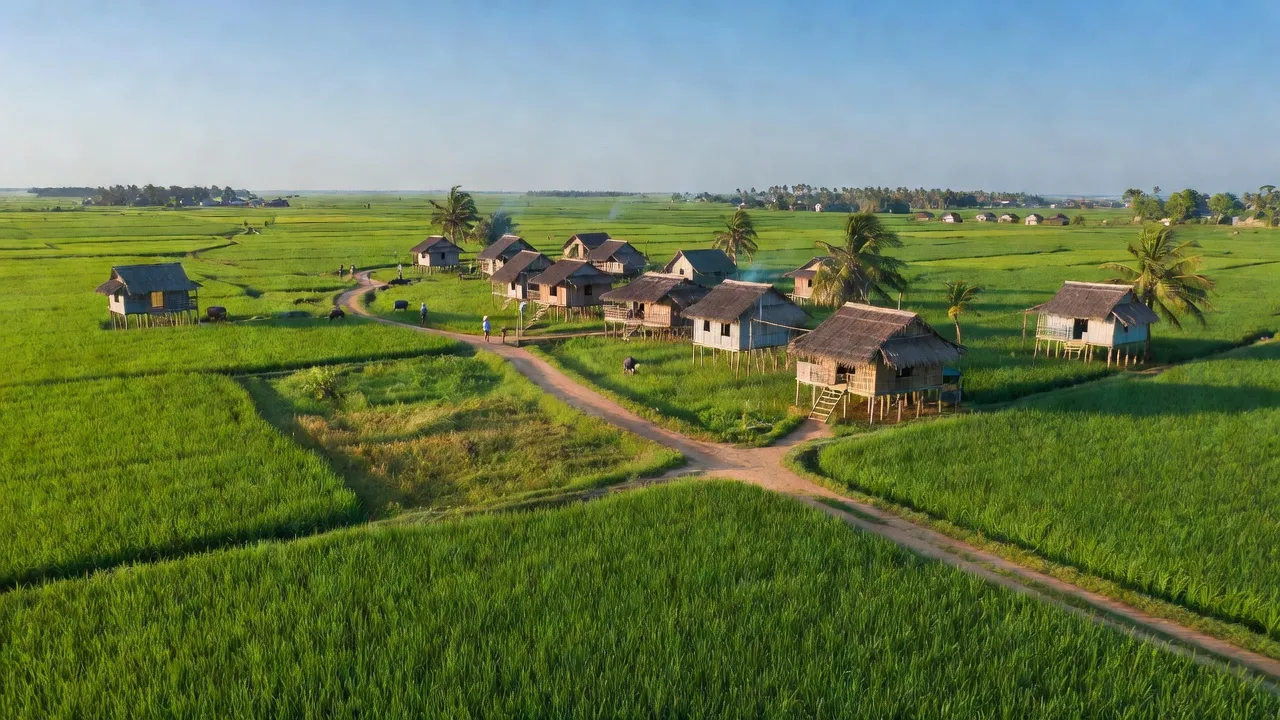 Khánh Hội village in U Minh district, Cà Mau with lush greenery and local houses, scenic rural landscape.