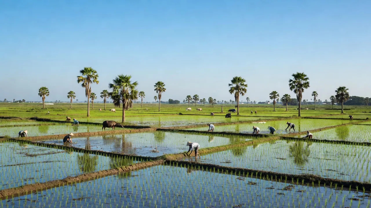 Khánh Lâm, U Minh, Cà Mau: fields, palm trees, rural life in the Mekong Delta.