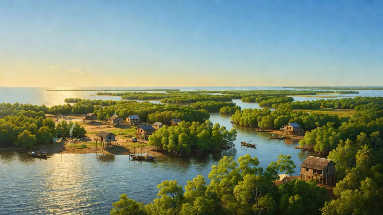 Khung cảnh thiên nhiên Cà Mau với biển và rừng ngập mặn, khắc họa vẻ đẹp miền Tây Việt Nam.