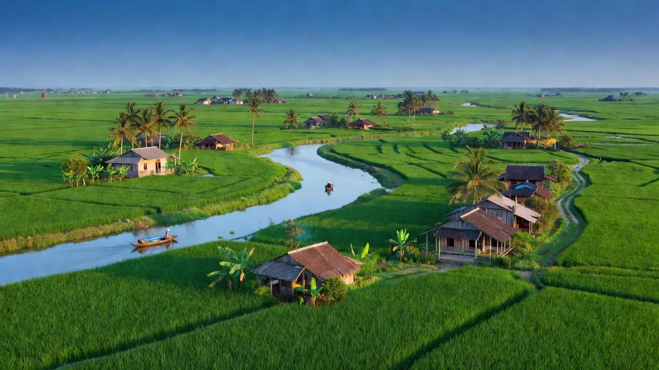 Phong cảnh quê hương xã Thới Đông, huyện Cờ Đỏ, Cần Thơ với ruộng lúa và sông nước.