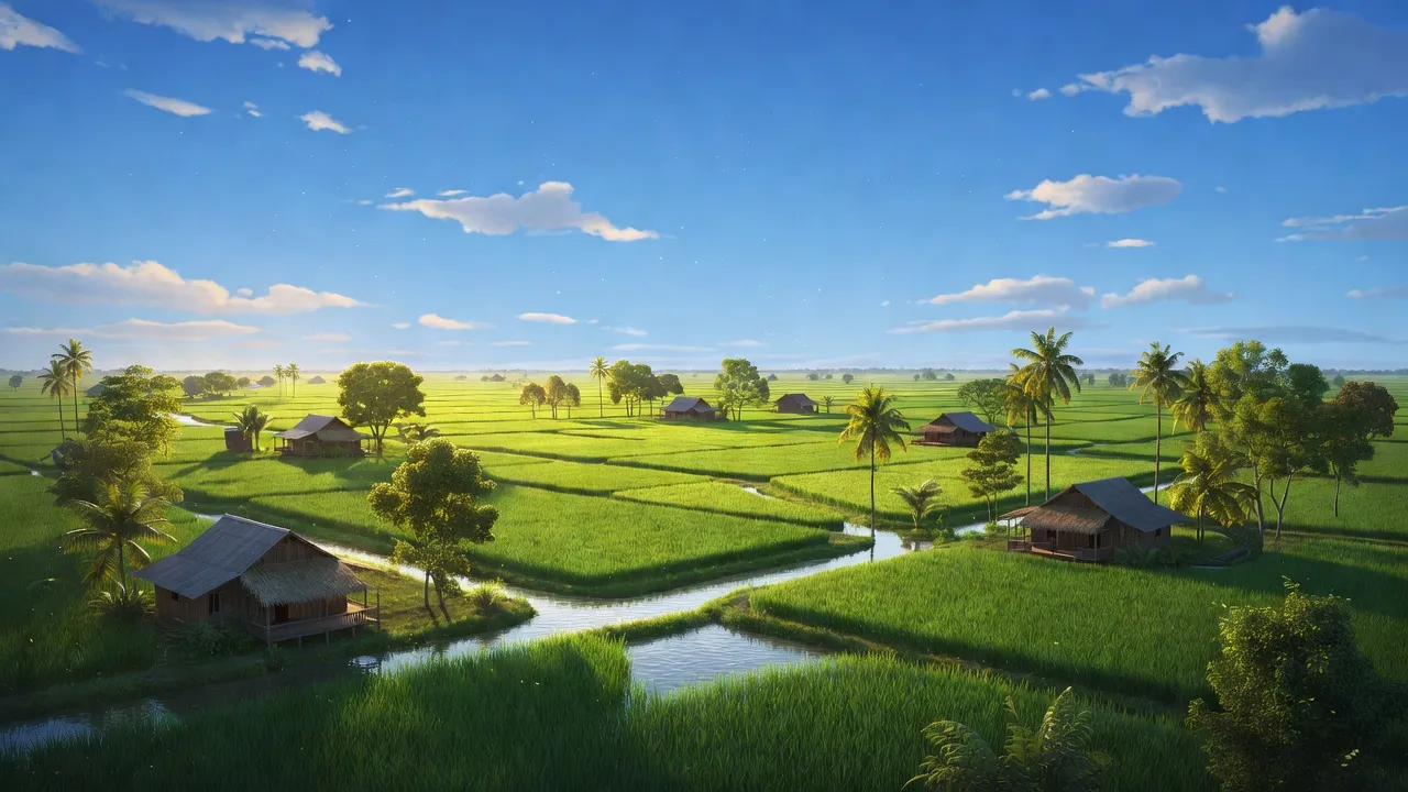 Cảnh đẹp xã Trung An, huyện Cờ Đỏ với cánh đồng xanh và kênh rạch miền Tây.