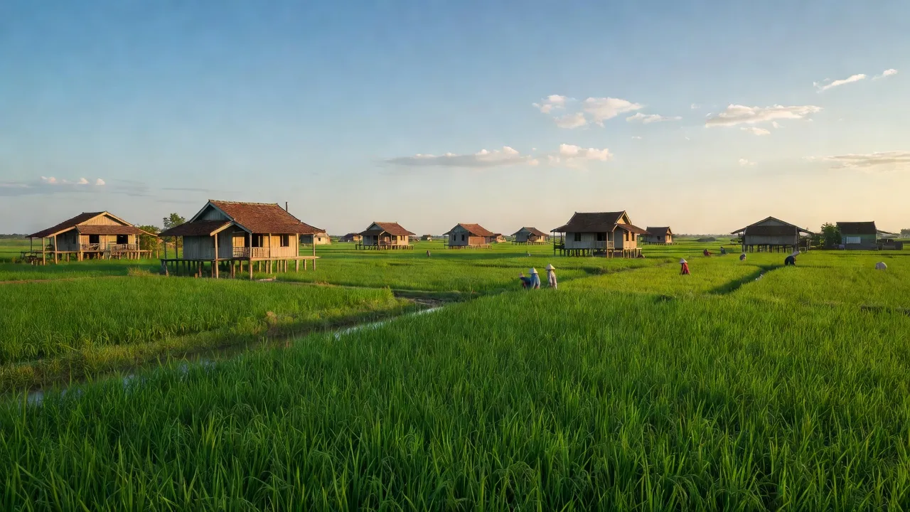 Cảnh sắc làng xã Trung Thạnh huyện Cờ Đỏ, thành phố Cần Thơ với cánh đồng xanh.