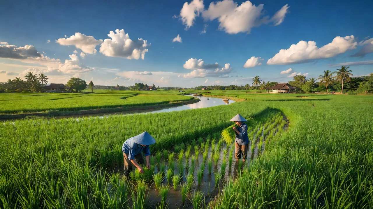 Phong Điền, Cần Thơ with lush rice fields, local farmers, and peaceful waterways in the background.