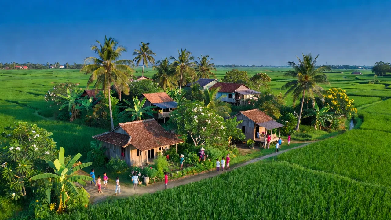Khung cảnh Phường An Thới, Quận Bình Thủy với cây xanh và nhà cửa, địa điểm Cần Thơ.