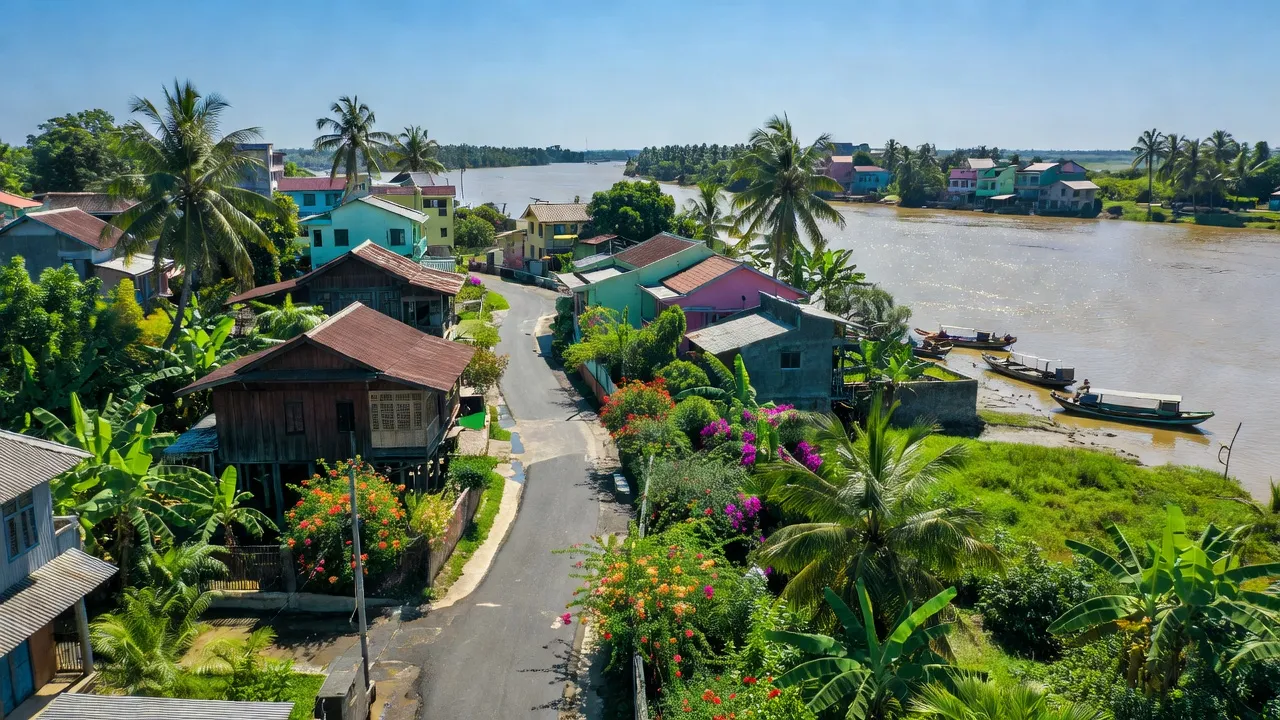 Khung cảnh Phường Trà Nóc, Bình Thủy, Cần Thơ với sông Hậu và kiến trúc dân cư xung quanh.