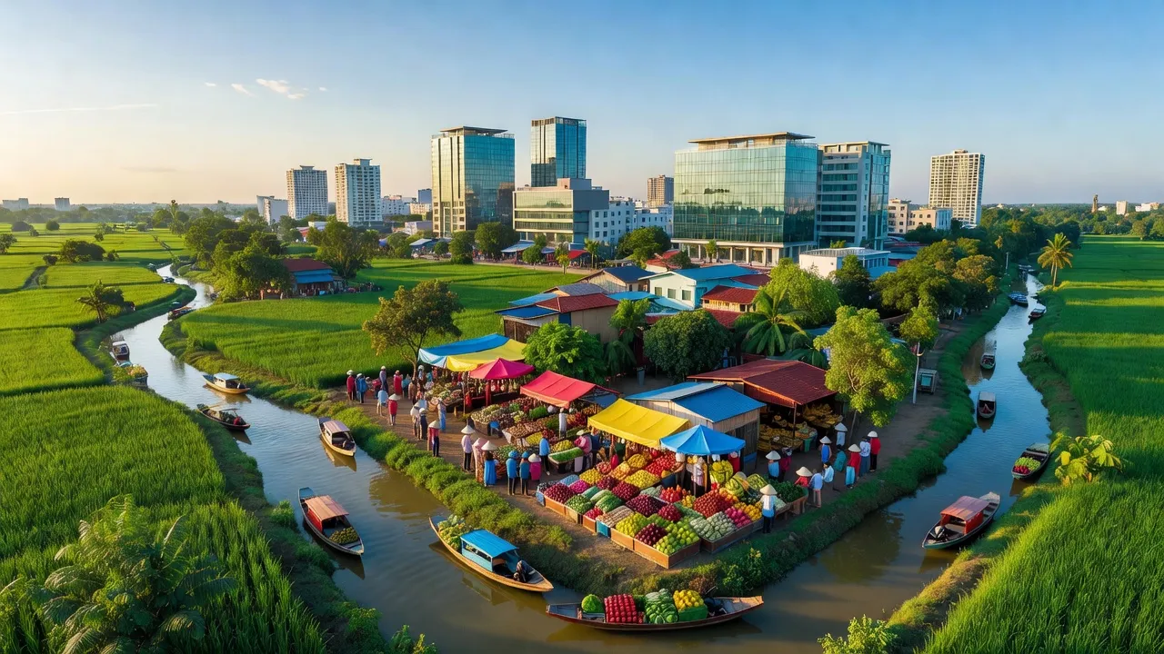 Khung cảnh sinh động của Phường Hưng Phú, Quận Cái Răng, Cần Thơ với cảnh quan xanh và đời sống nhộn nhịp.