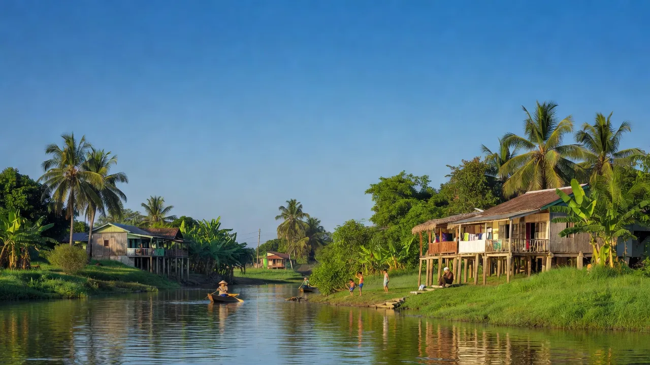 Khung cảnh bình yên ở phường Hưng Thạnh, Quận Cái Răng, Cần Thơ với cây xanh và nhà ven sông.